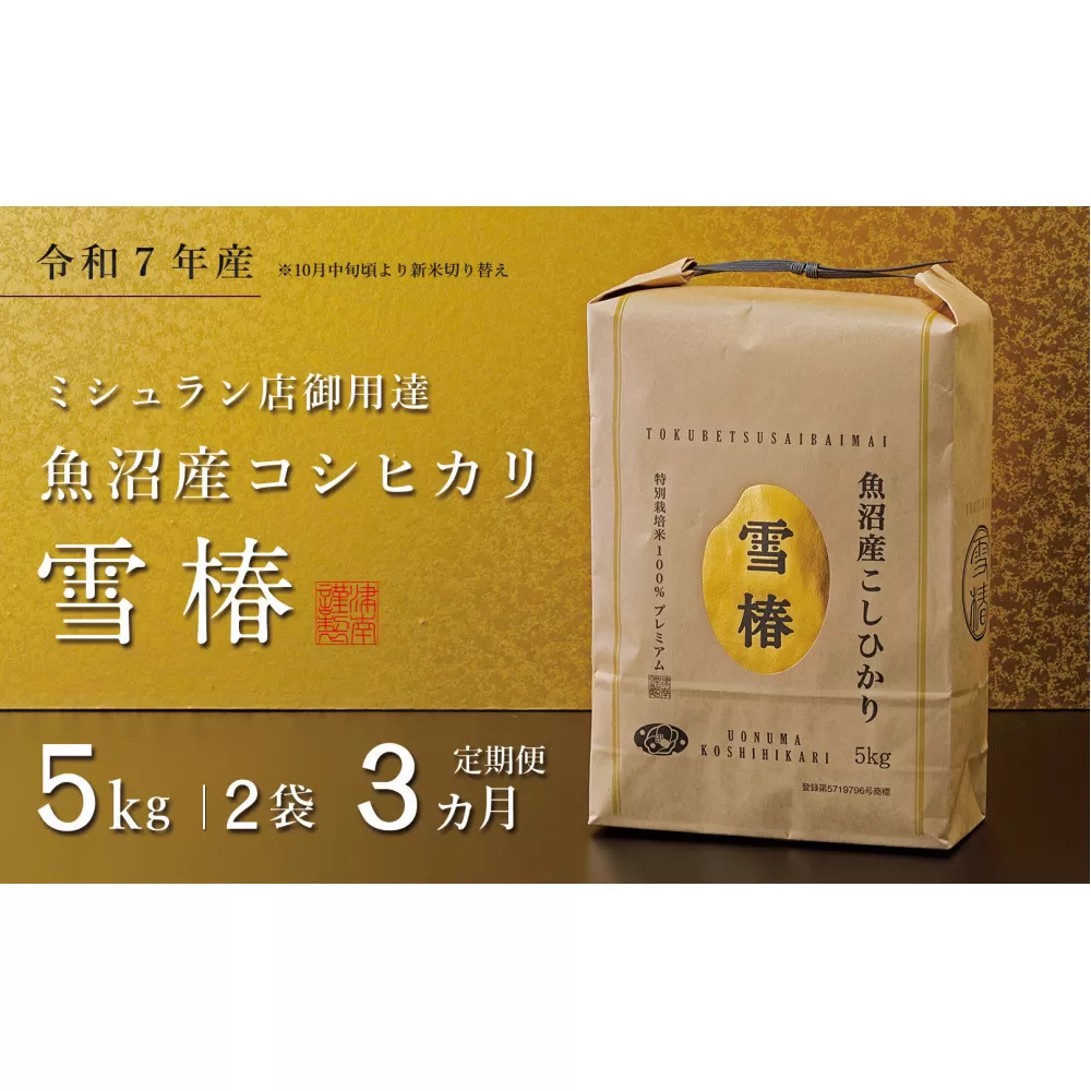 【定期便 3ヶ月】【令和7年産】魚沼産コシヒカリ 雪椿 10kg(5kg×2袋) × 3回 特別栽培米