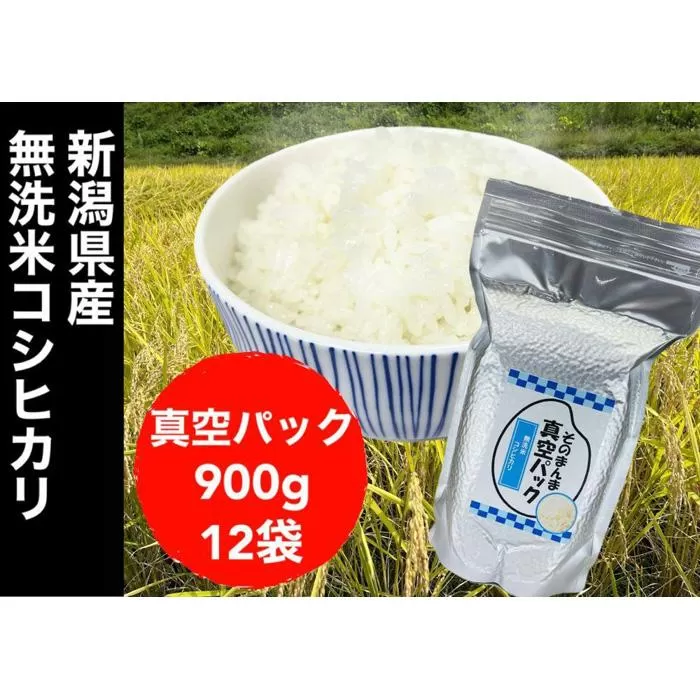 【令和6年度産】新潟県産コシヒカリ 無洗米 そのまんま真空パック 900ｇ×12袋