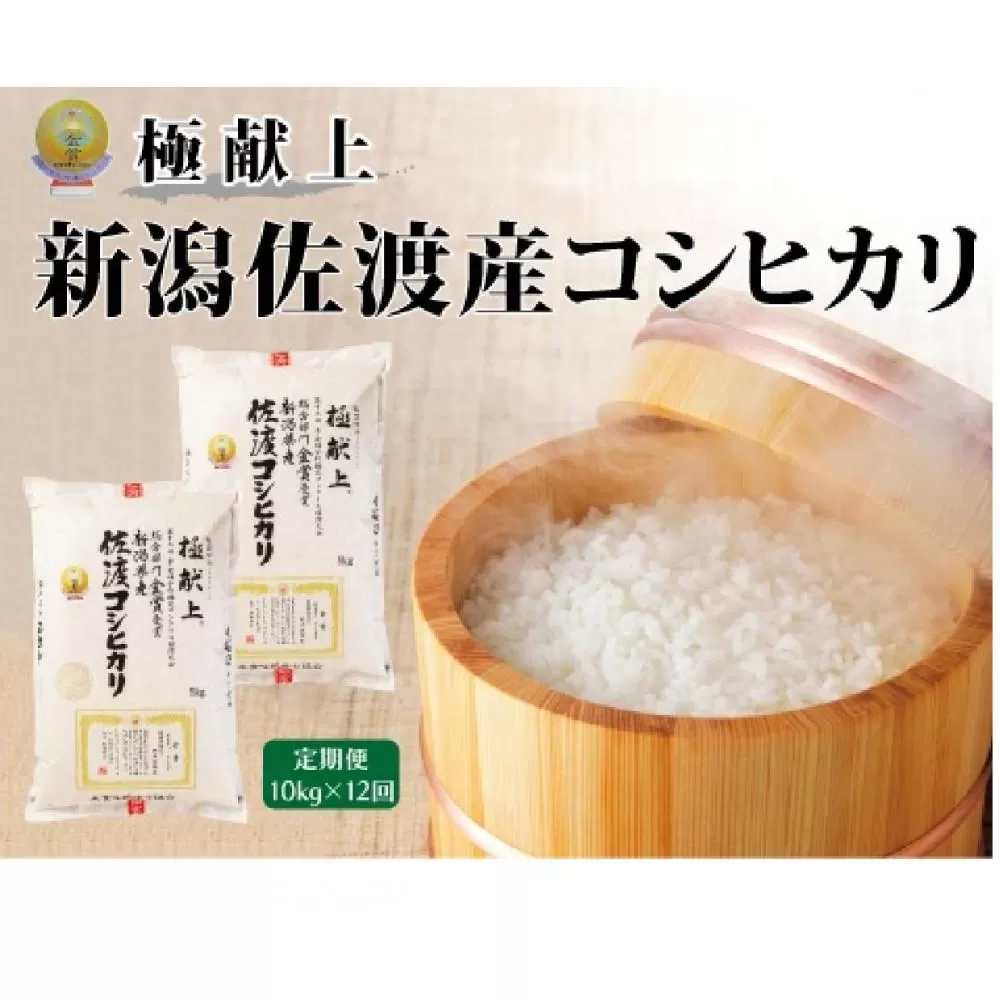 【毎月定期便 12ヵ月 令和8年産新米】金賞受賞　新潟県佐渡産コシヒカリ　10kg全12回