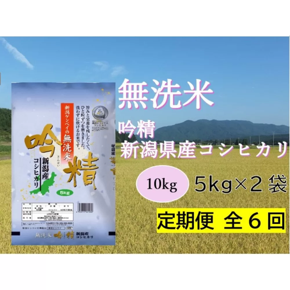 【定期便：全6回お届け】【無洗米吟精】　新潟県産コシヒカリ10Kg（5kg×2）