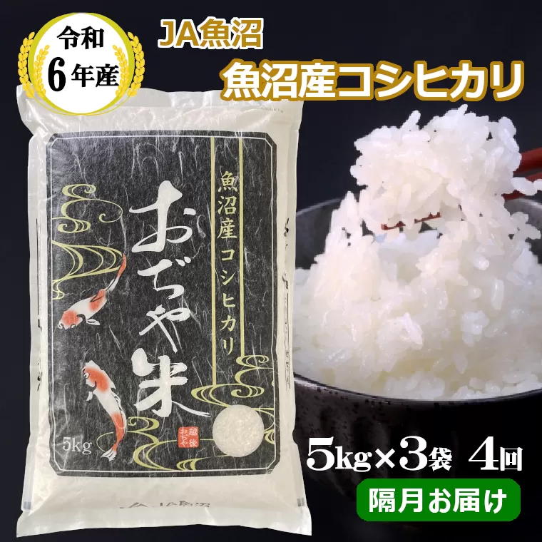 JA162P434 令和6年産魚沼産コシヒカリ定期便5kg3袋×4回（隔月お届け）（JA魚沼）白米 魚沼 米 定期便