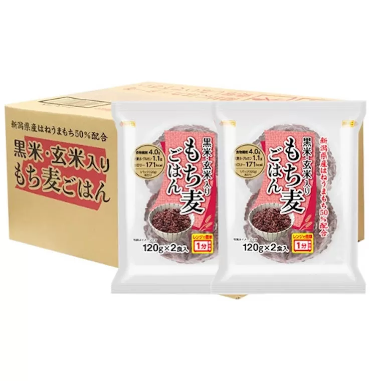 【正解は越後製菓】新潟県産もち麦使用 「黒米・玄米入り もち麦ごはん」120g×12食セット(レトルト・非常食・キャンプ・防災) 便利なパックごはん 越後製菓 【0017-0006-01】
