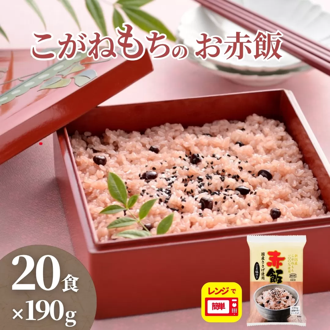 新潟産こがねもち赤飯 パックご飯 20個パック たかの 【0002-0348-01】