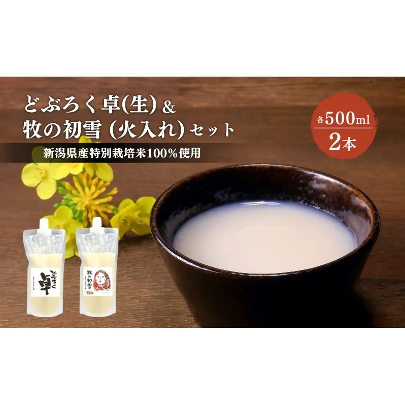 日本酒 どぶろく 卓 (生) 500ml×1本と牧の初雪 (火入れ) 500ml×1本 セット パウチ容器 冷凍 お酒 酒 アルコール