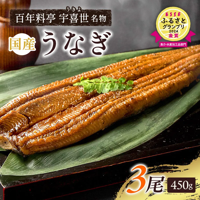うなぎ 国産 蒲焼き 【老舗料亭の味】職人が焼いた うなぎ蒲焼き 150g×3尾 百年料亭 宇喜世名物 鰻 蒲焼き かば焼き タレ 山椒付 湯せん ギフト 贈答 贈り物 丑の日