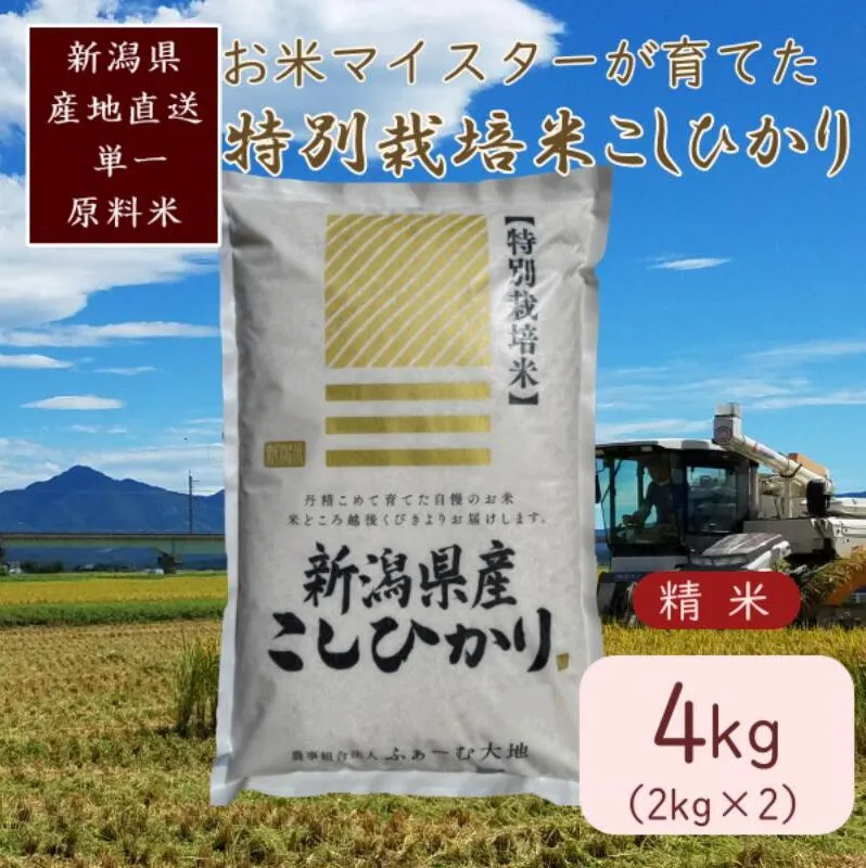 お米マイスターが育てた特別栽培米 コシヒカリ 上越頸城産 令和7年産 4kg(2kg×2袋)白米
