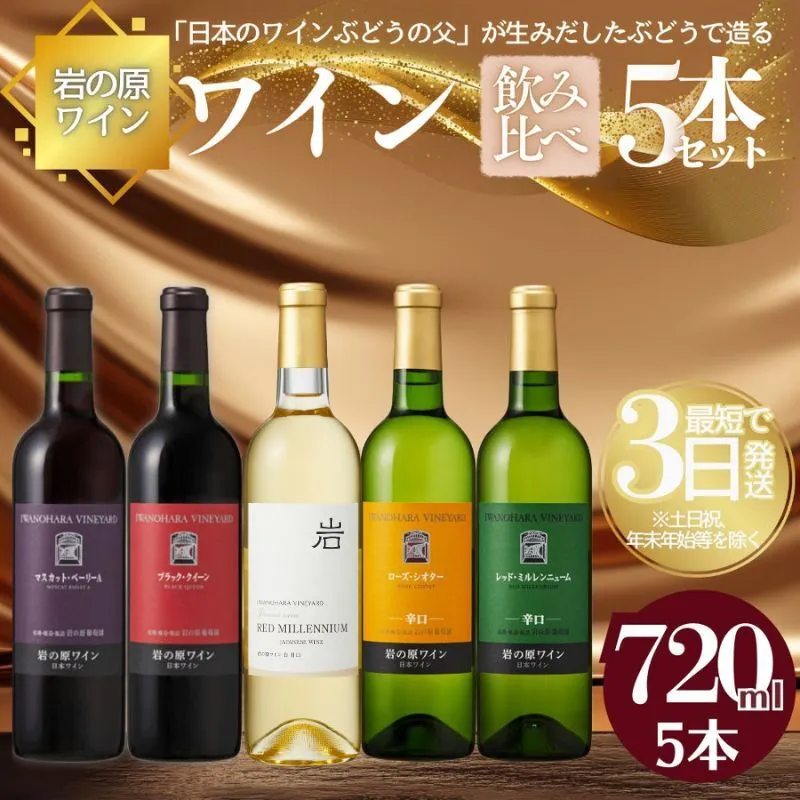 ワイン 岩の原ワイン 善兵衛品種 飲み比べ 5本 セット お酒 おすすめ 岩の原 ふるさと納税 酒 新潟 上越