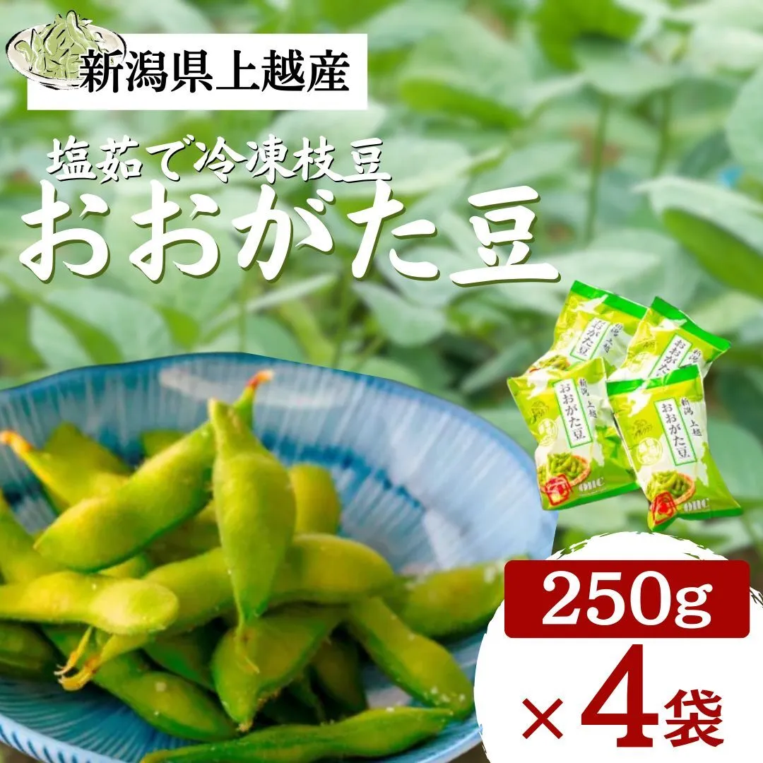 冷凍 枝豆 国産 新潟県 上越市産 塩茹で 茶豆 おおがた豆 250g×4袋 計1kg 大潟ナショナルカントリー