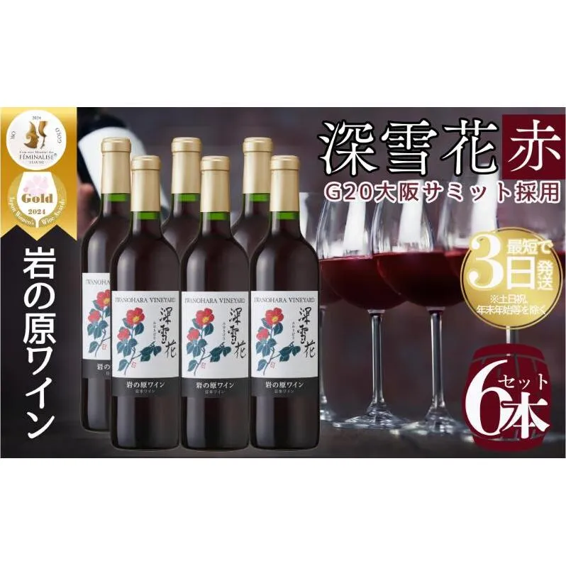 ワイン G20大阪サミットワーキングランチ採用 岩の原ワイン 深雪花 赤 6本 720ml 最短3日で発送