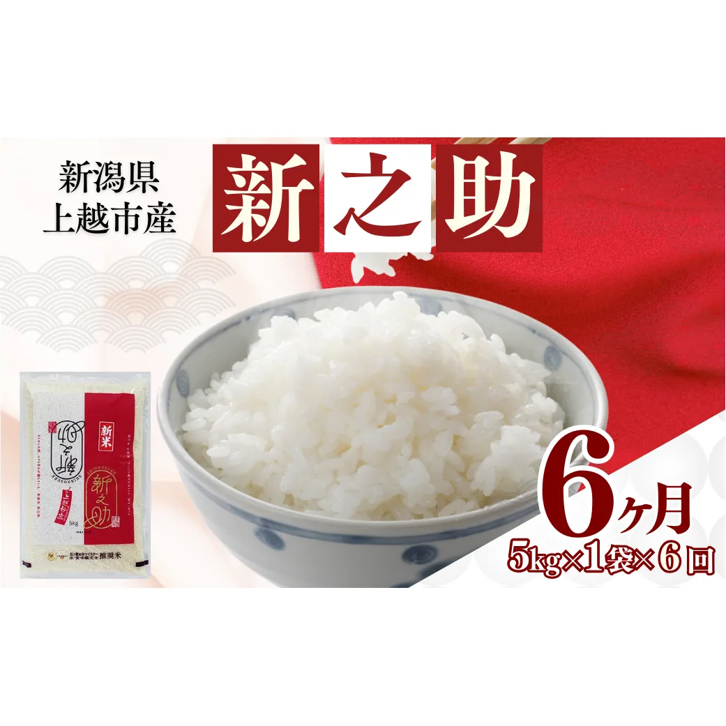 【11月上旬より配送】令和8年（新米） 新潟県上越市産 新之助 5kg 6か月定期便 無洗米 しんのすけ お米 精米 米 ご飯 定期 五つ星お米マイスター 大黒屋商店