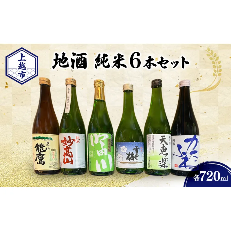 上越市 地酒 店主おすすめ 720ml×6本セット 新潟 上越 飲み比べ 純米 妙高山 吟田川 雪中梅 天恵楽 かたふね 黒松 能鷹