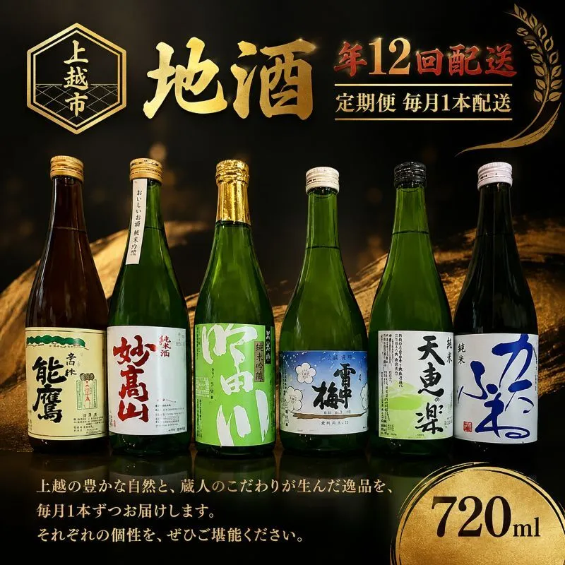 【定期便|毎月1本配送】上越市 地酒 720ml 店主おすすめ 新潟 上越 ギフト 純米 妙高山 吟田川 雪中梅 天恵楽 かたふね 黒松 能鷹 南部堂
