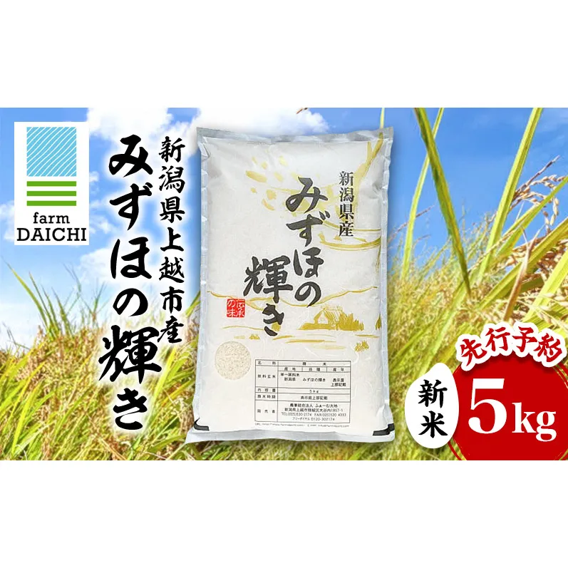先行予約 令和8年 新米 新潟県上越市産 みずほの輝き 5kg 5キロ お米 コメ ふぁーむ大地