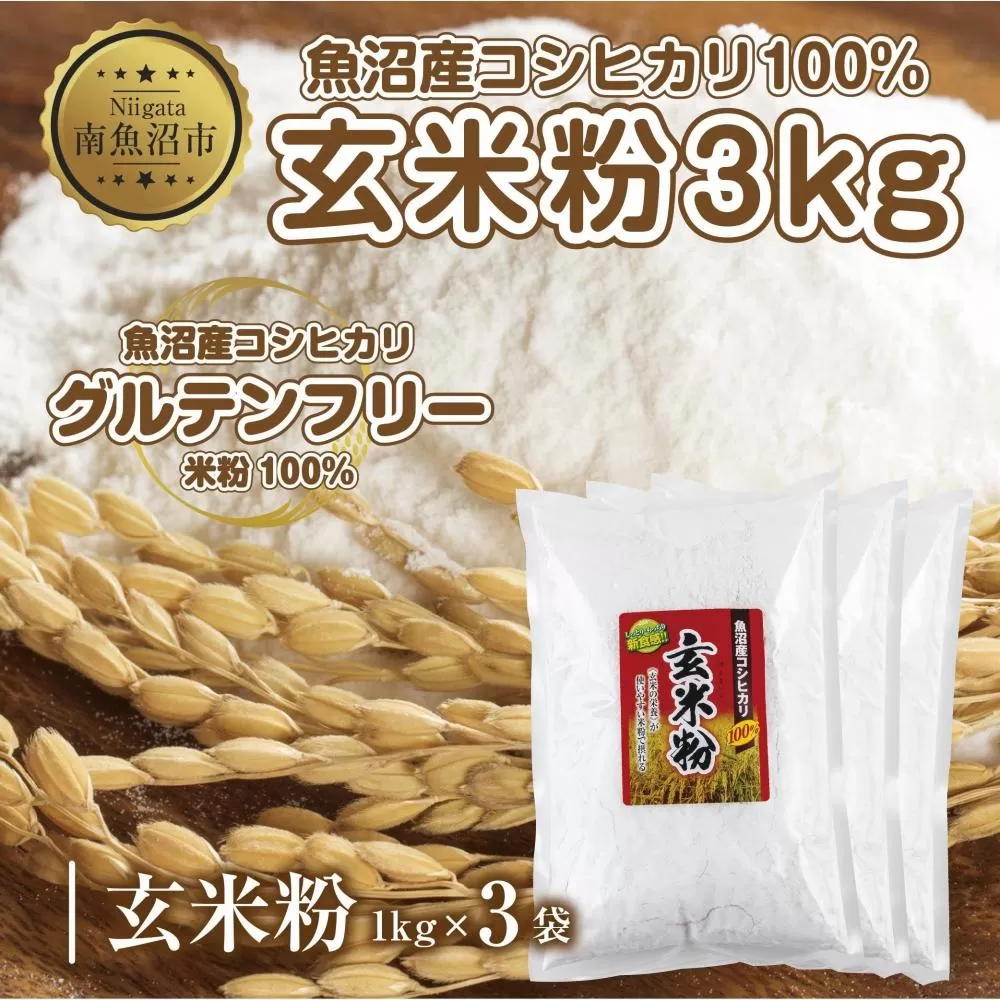 ES483 玄米粉 1kg×3袋 計3kg 魚沼産 コシヒカリ 玄米 白米粉 グルテンフリー 小麦不使用 GABA アレルギー お取り寄せ パン ケーキ 菓子 ギフト 送料無料 コパフーズ 新潟県 南魚沼市