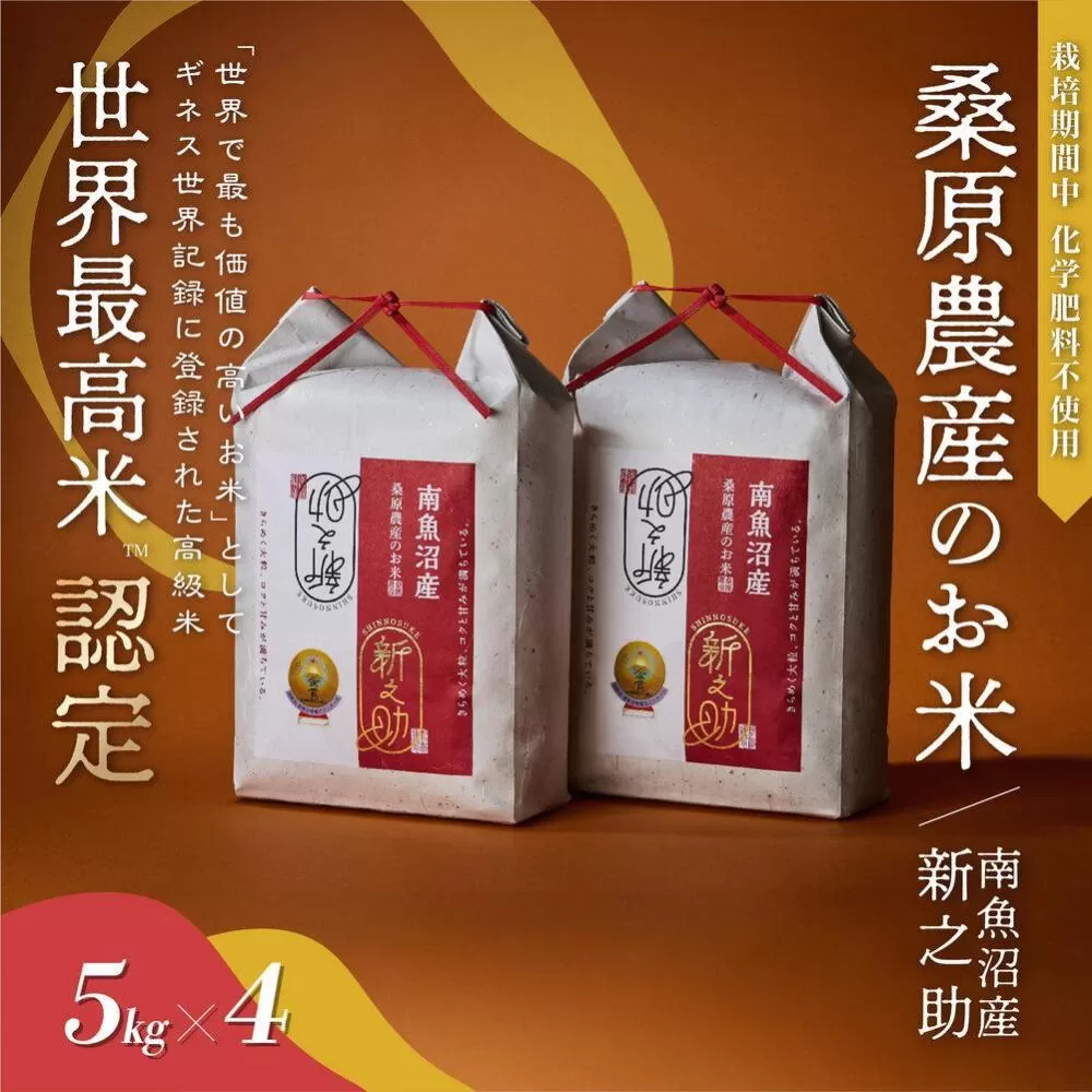 【R7年産新米予約】ギネス世界記録「世界最高米」認定 最高級南魚沼産新之助20kg(5kg×4) 桑原農産のお米【2025年10月下旬より順次発送予定】