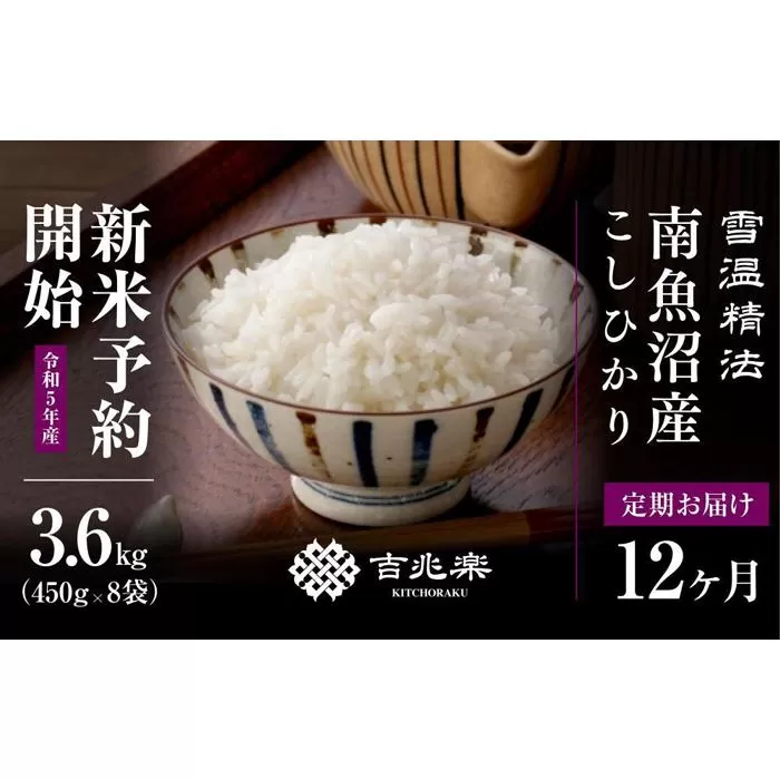 【頒布会】契約栽培　雪蔵貯蔵米　南魚沼産こしひかり（3合×8袋×全12回）