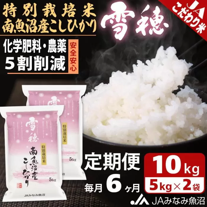 【JAみなみ魚沼定期便】特別栽培米南魚沼産こしひかり「雪穂」（10kg×全6回）精米 農薬5割削減 精米HACCP認定工場 特A獲得日本一産地 高品質精米 もっちり甘い 南魚沼産コシヒカリ