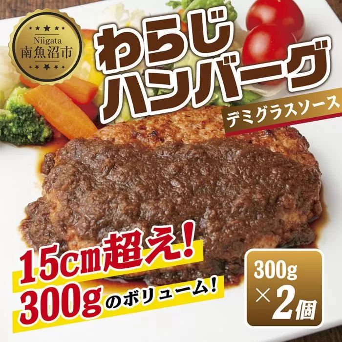 ES267 わらじハンバーグ 300g×2 こだわり 手作り 自家製 ハンバーグ デミグラス ソース 大きい 温めるだけ なぐも 冷凍 惣菜 簡単 調理 肉 おかず 新潟県 南魚沼市