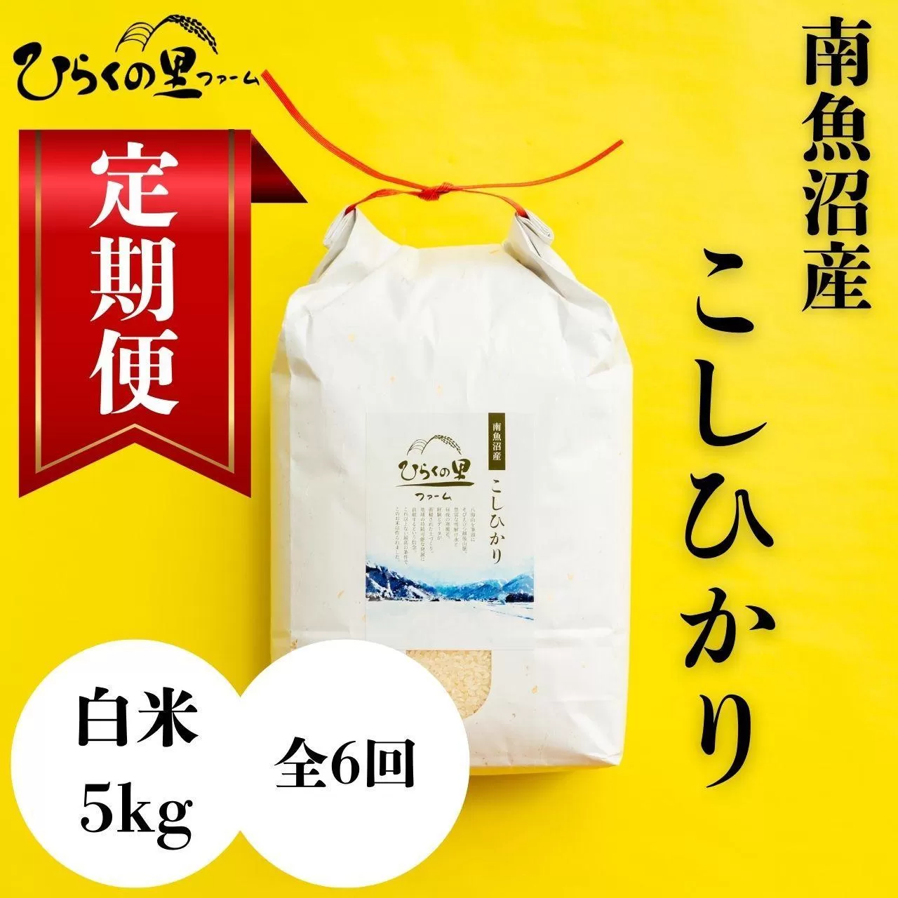 【定期便　令和7年産新米予約】（全6ヶ月）もっちり甘い！南魚沼産コシヒカリ 白米5kg ひらくの里ファーム【2025年10月上旬より順次発送予定】