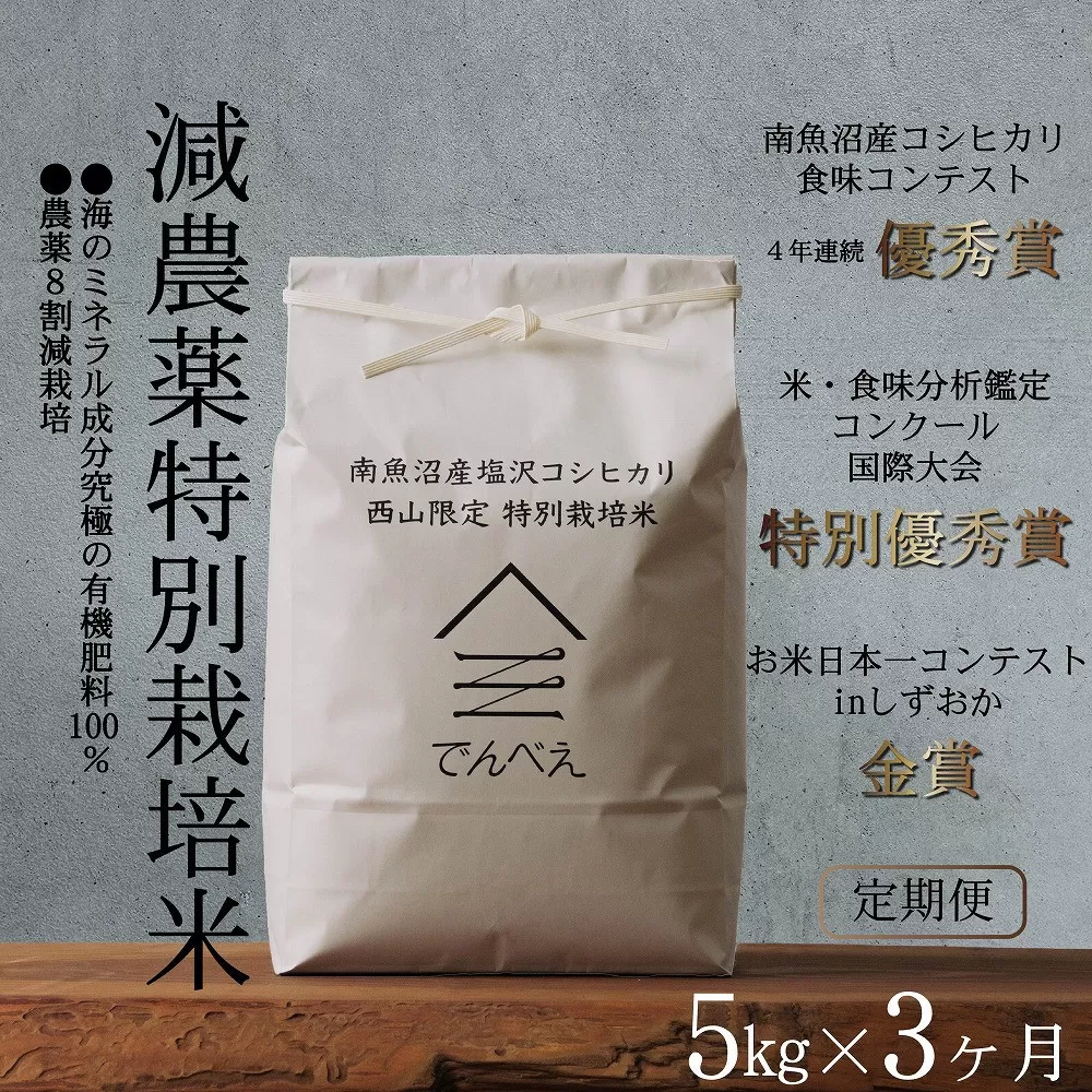 【定期便令和7年産新米予約】南魚沼食味コンクール4年連続優秀賞　減農薬特別栽培米5kg×3回　南魚沼塩沢産コシヒカリ【2025年9月中旬より順次発送予定】