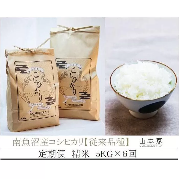 【予約Ｒ7年産　新米予約】【定期便】南魚沼産コシヒカリ精米５kg×６回 山本家【従来品種】【2025年10月中旬より順次発送予定】