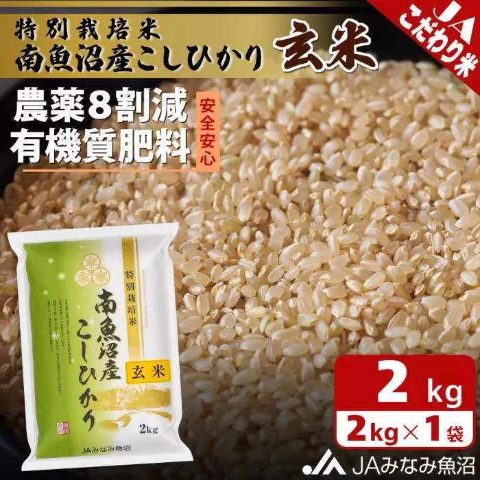 【令和7年産】特別栽培米南魚沼産こしひかり8割減 玄米 2kg 農薬8割削減 有機肥料 調整玄米 精選玄米 特A獲得日本一産地 もっちり甘い 南魚沼産コシヒカリ