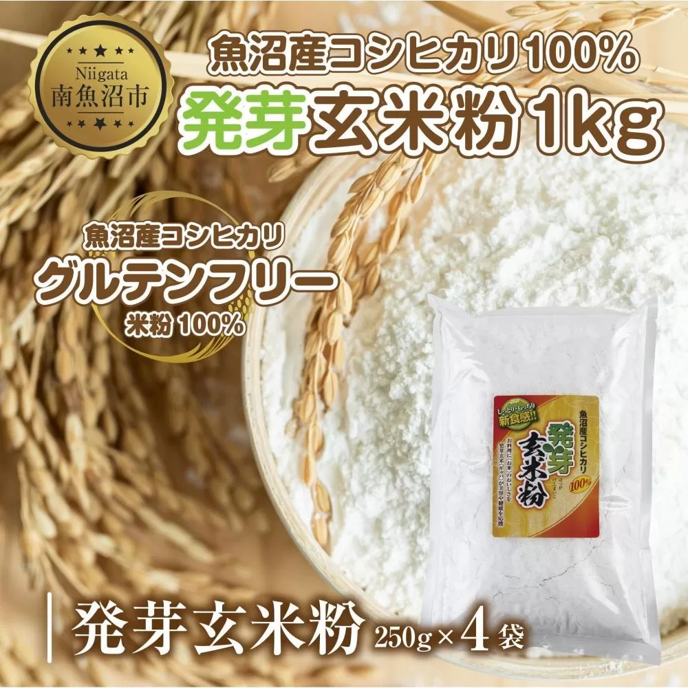 ES484 魚沼産 コシヒカリ 発芽玄米粉 250g×4袋 計1kg  玄米  グルテンフリー 小麦不使用 アレルギー GABA お取り寄せ 菓子 パン ケーキ ギフト 送料無料 コパフーズ 新潟県 南魚沼市