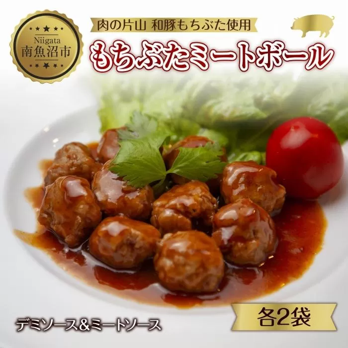 ES503 和豚 もちぶた ミートボール 2種 食べ比べ 各160g×2袋 計4袋 ミートソース デミグラス もちぶた100%使用 国産 豚肉 ポーク 冷凍 手軽 おかず 肉の片山 送料無料 新潟県 南魚沼市