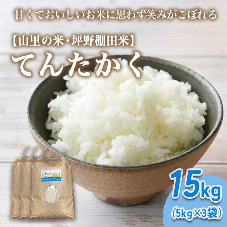 山の湧き水 寒暖差 山里 山里の米･坪野米 R7年産 てんたかく 15kg（5kg×3）｜ 新米 こめ コメ お米 おこめ 白米 精米 お弁当 おにぎり 香り うまみ あまみ 富山 魚津　※北海道・沖縄・離島への配送不可　※2025年9月下旬～2025年10月中旬頃に順次発送予定