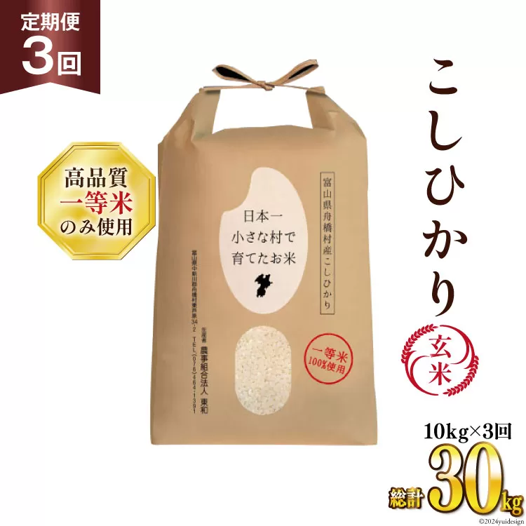 米 新米 令和8年 ばんどり米 コシヒカリ 玄米 10kg 3回 定期便 総計30kg  [農事組合法人東和 富山県 舟橋村 57050229] 一等米 コメ お米 ごはん ご飯 こしひかり 10キロ ブランド米 美味しい 富山 農家 ふるさと納税