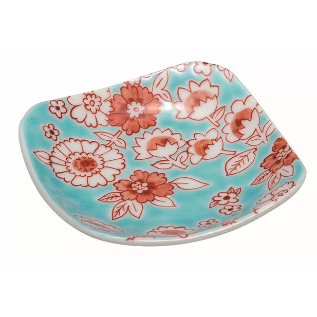九谷焼　3号皿・フラワーシャワー水色 5枚セット a01 民芸品 工芸品 焼き物 色鮮や 食器