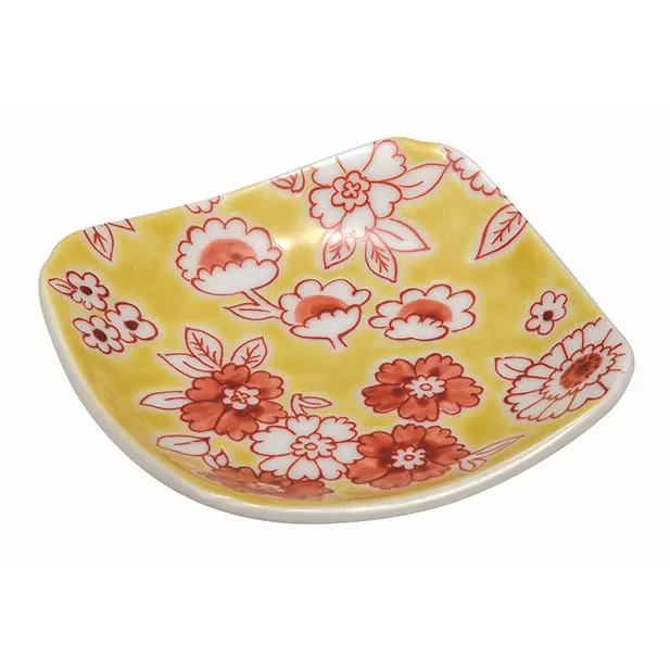 九谷焼　3号皿・フラワーシャワー黄色 a01 民芸品 工芸品 焼き物 食器 