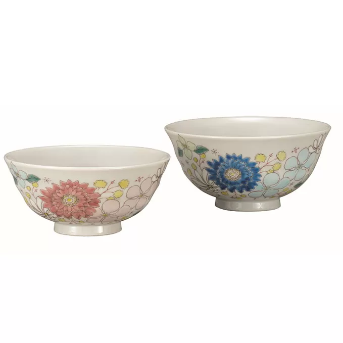 九谷焼　組飯碗・花はな（2個セット） a02 民芸品 工芸品 焼き物 食器 