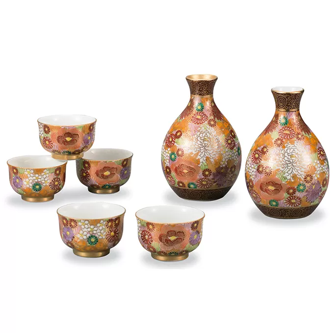 九谷焼 酒器揃 金花詰 （7点セット）a05 焼き物 民芸品 工芸品 