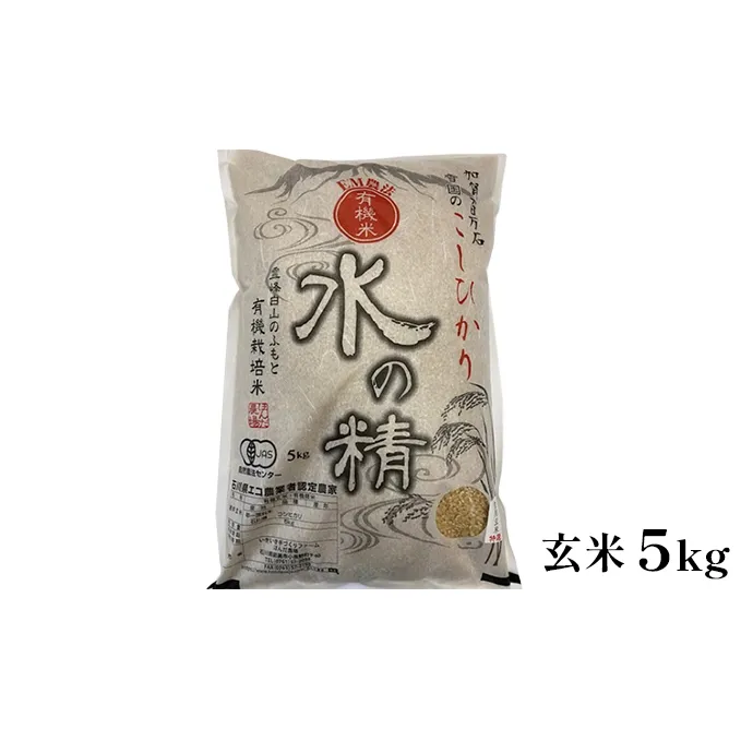 有機米こしひかり「水の精」玄米5kg お米 コシヒカリ 石川県産 