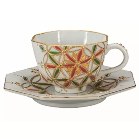 九谷焼 カップ＆ソーサ・花紡（はなつむぎ）相川志保 a04 工芸品 民芸品 伝統技術 ソーサー 