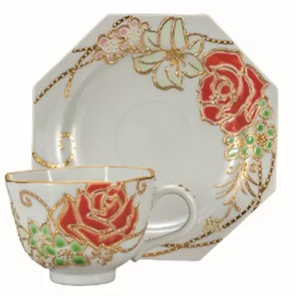 九谷焼 カップ＆ソーサ・バラ　相川志保 a04 工芸品 民芸品 伝統技術 ソーサー 