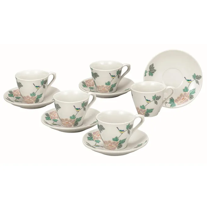 九谷焼 コーヒーセット・小鳥（5客セット） a04 工芸品 民芸品 伝統技術 カップ ソーサー 