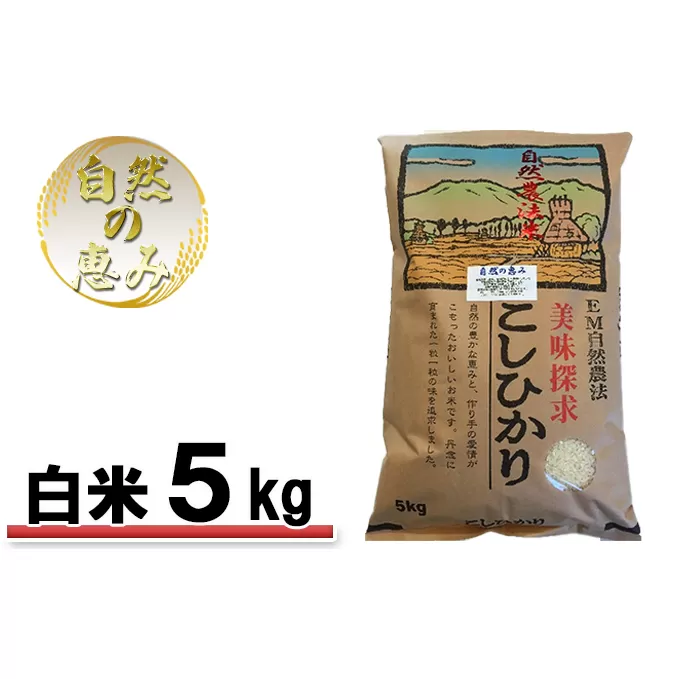 自然農法米こしひかり「自然の恵み」白米5kg《特別栽培米》 お米 コシヒカリ 特別農法 自然米 化学肥料ゼロ JAS有機栽培 安全なお米 精米 