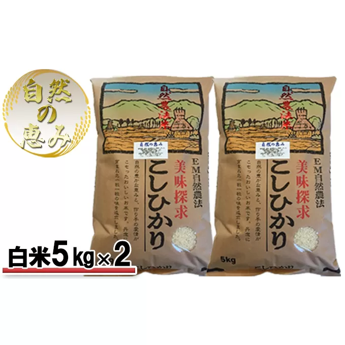 自然農法米こしひかり「自然の恵み」白米5kg×2個《特別栽培米》 お米 コシヒカリ 特別農法 自然米 化学肥料ゼロ JAS有機栽培 安全なお米 精米 