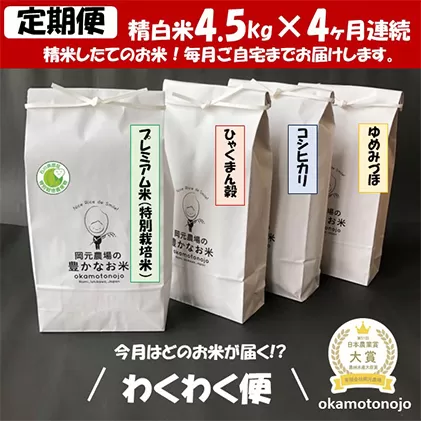 2022年日本農業賞「大賞」【４カ月連続】お米農家のわくわく便(4種類×4.5kg精白米） コシヒカリ 
