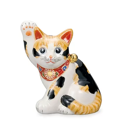 九谷焼 5.5号横座招き猫 毛長三毛 a05 工芸品 伝統工芸 インテリア 置物 商売繁盛 縁起物 