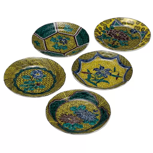 九谷焼 5.2号皿揃/吉田屋絵変り a01 工芸品 豆皿 結婚 引き出物 金婚式 誕生日プレゼント 還暦祝い 古希 喜寿 米寿 退職 定年 プレゼント お祝い お返し お礼 