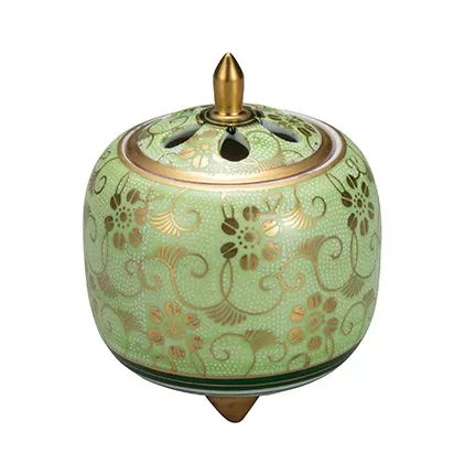 九谷焼 3.5号香炉/白粒鉄仙きみどり a05 工芸品 伝統品 仏具 お香 線香 リラックス プレゼント お祝い お返し お礼 日本製 おすすめ おしゃれ 