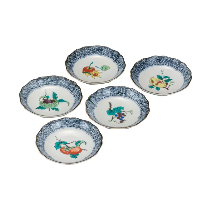 九谷焼　4.2号皿揃　果実絵変り（5枚セット）a01 工芸品 