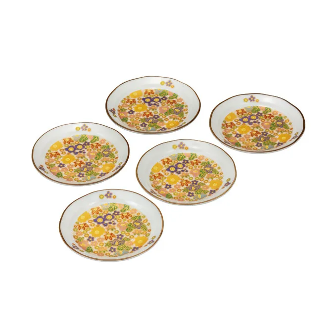 九谷焼　4.5号皿揃　花詰 （5枚セット）a01 食器 キッチン雑貨 キッチンアイテム 雑貨 小物 お皿 丸皿 食卓 テーブルコーディネート 