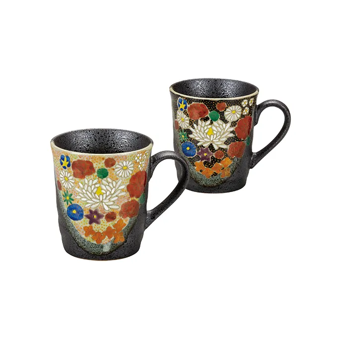 九谷焼　 ペアマグカップ　花詰　a04 