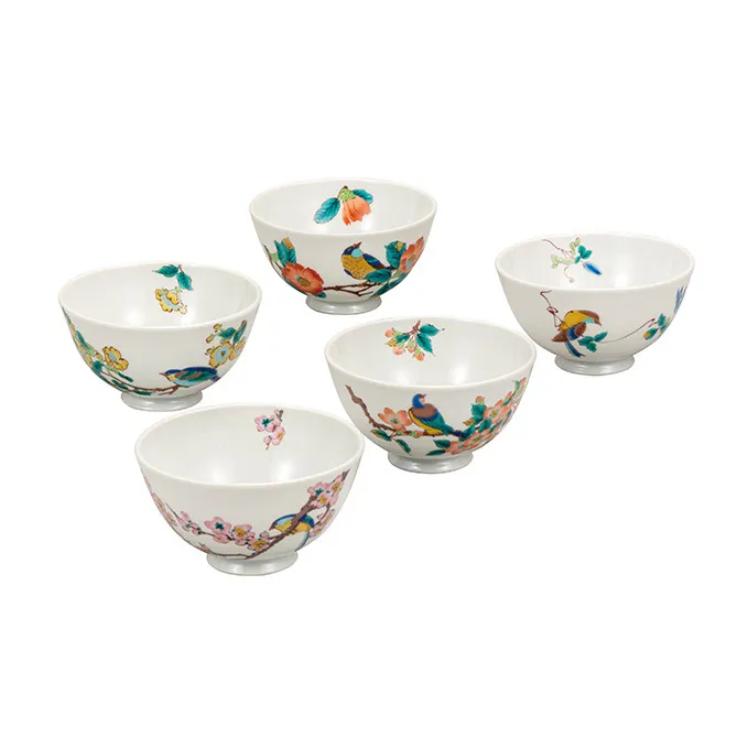 九谷焼　 5客軽量飯碗　花鳥絵変り　a02 