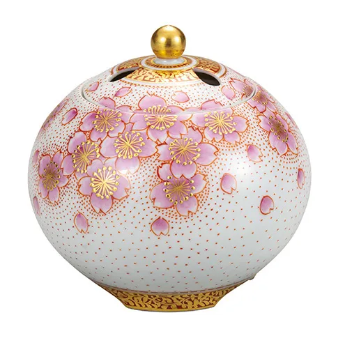 九谷焼　3.2号香炉　金襴手桜　福田良則作 a05 