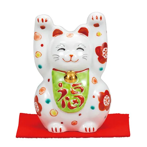 九谷焼　3号両手招き猫　花文（敷物付） a05 